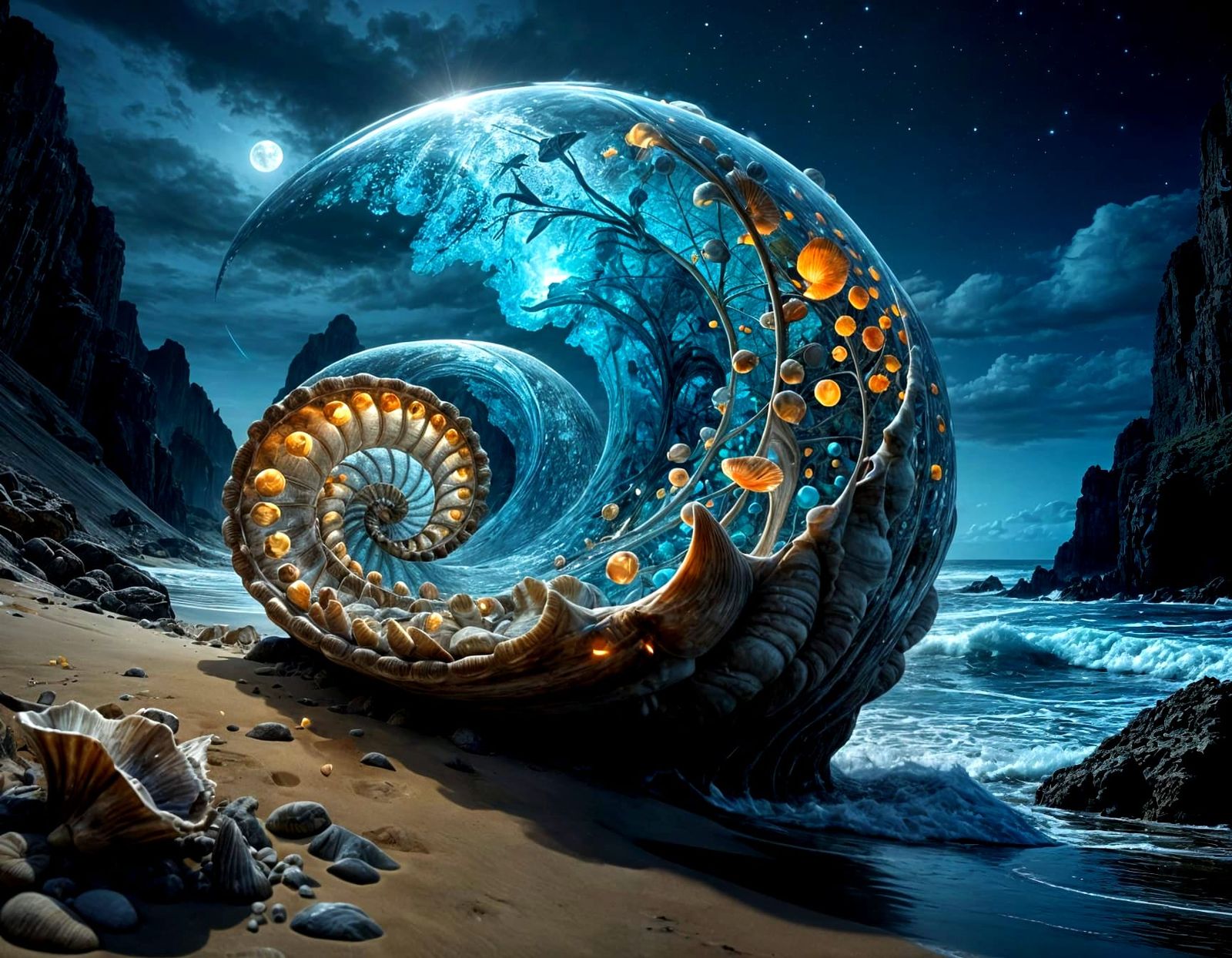 Surreal Seashell Still-Life in Hyperrealistic Detail