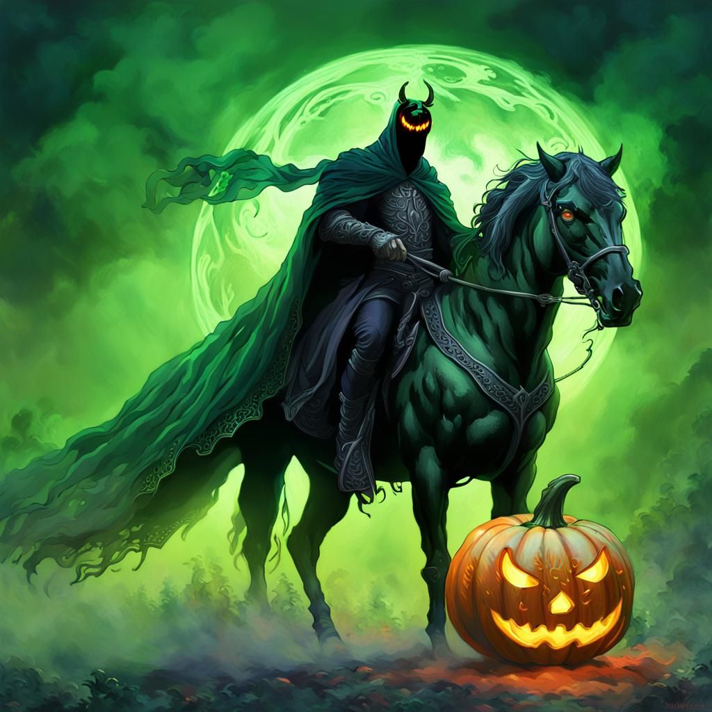 Headless Horseman Rides Through Ominous Green Mist