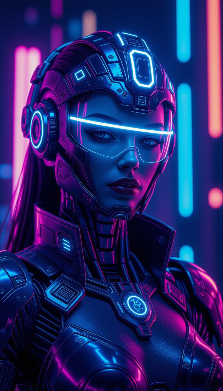 Cyberpunk Android Queen with Neon Visor