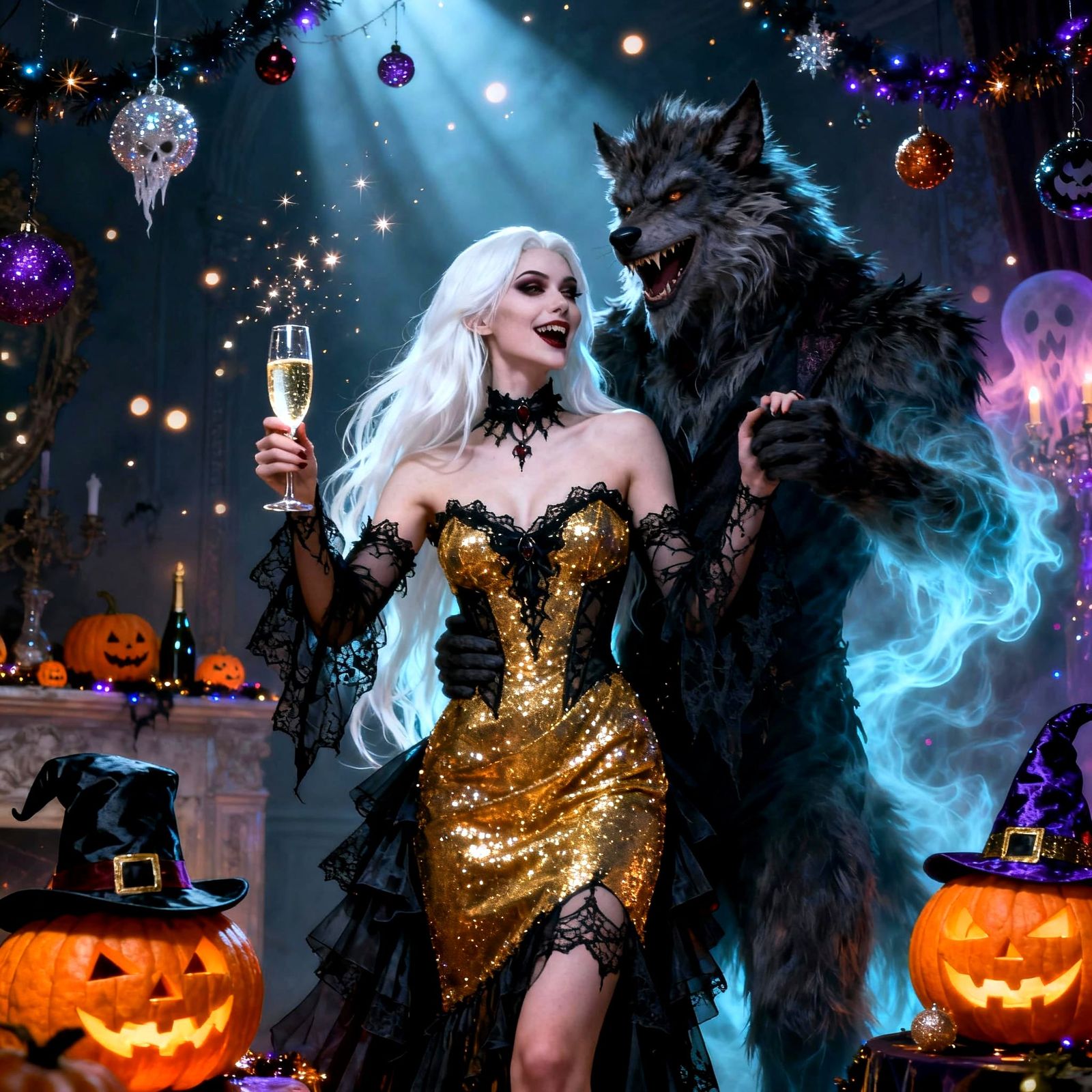 Gothic Halloween New Year Party with Vampire Couple