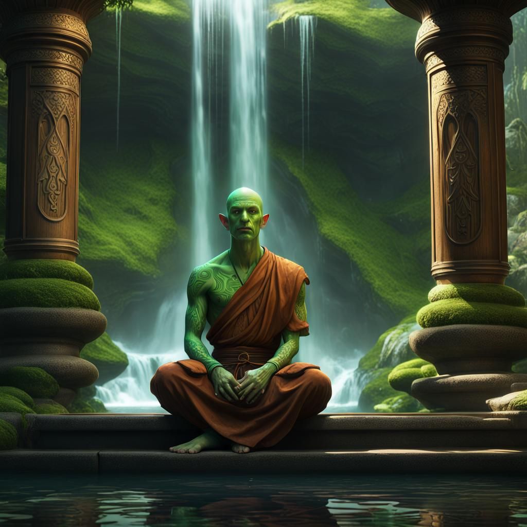 Wood Elf Monk Meditating: Dark Fantasy Art