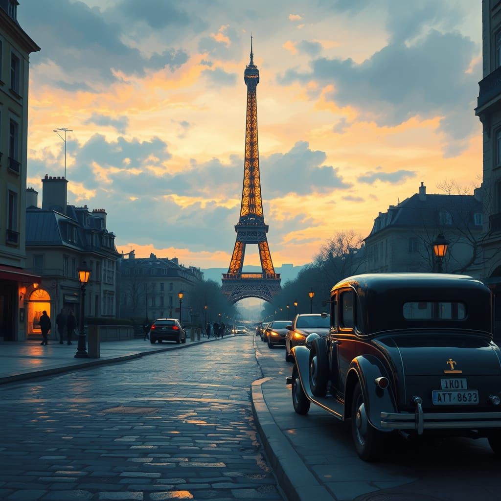 Parisian Dusk: Impressionistic Eiffel Tower View