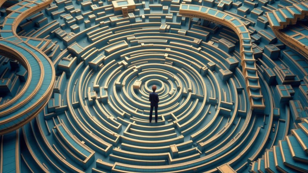 Surreal Checkerboard Labyrinth in Escher Style