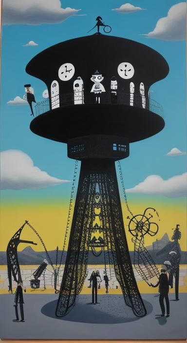 Kafka's Doll in Playground: Surreal Ink Drawing