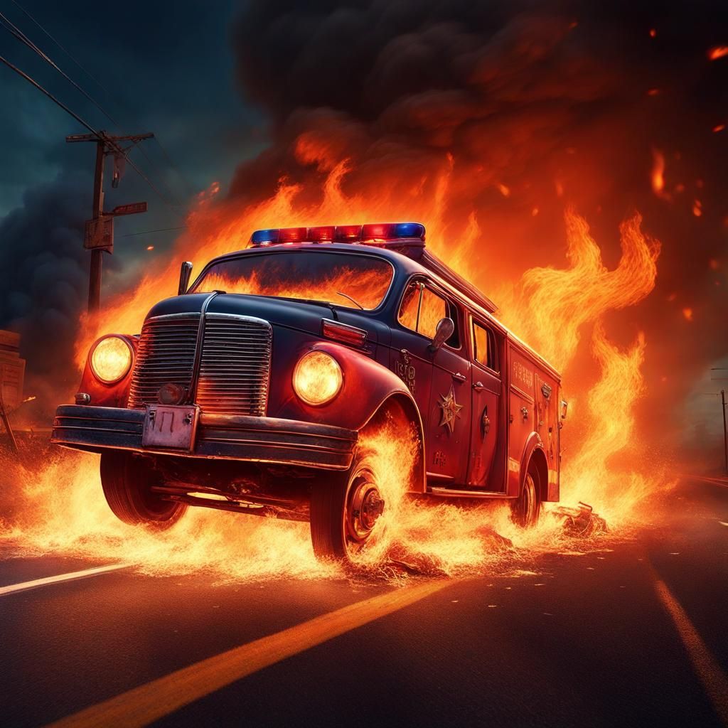 Highway Car Accident at Night in Matte Painting Style