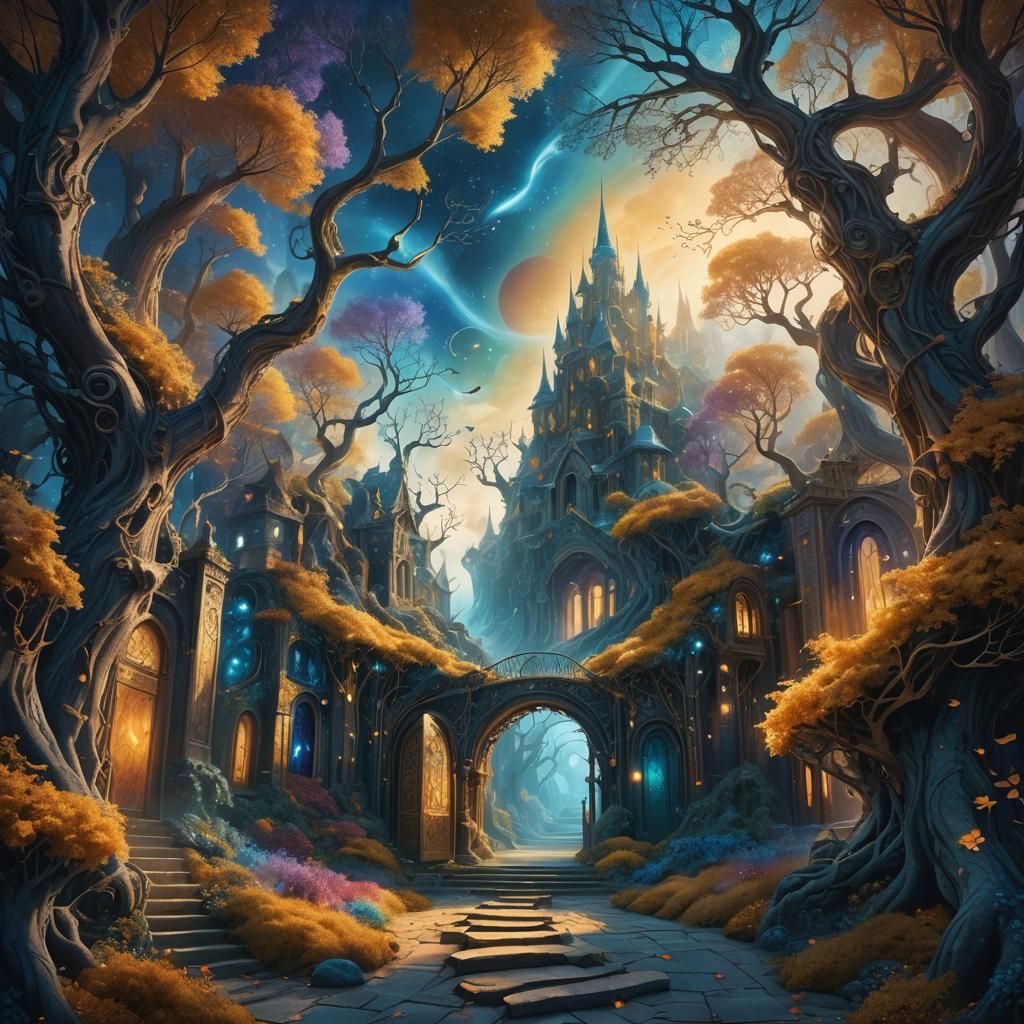 Dreamlike Mindscape with Doors: A Fantasy Landscape