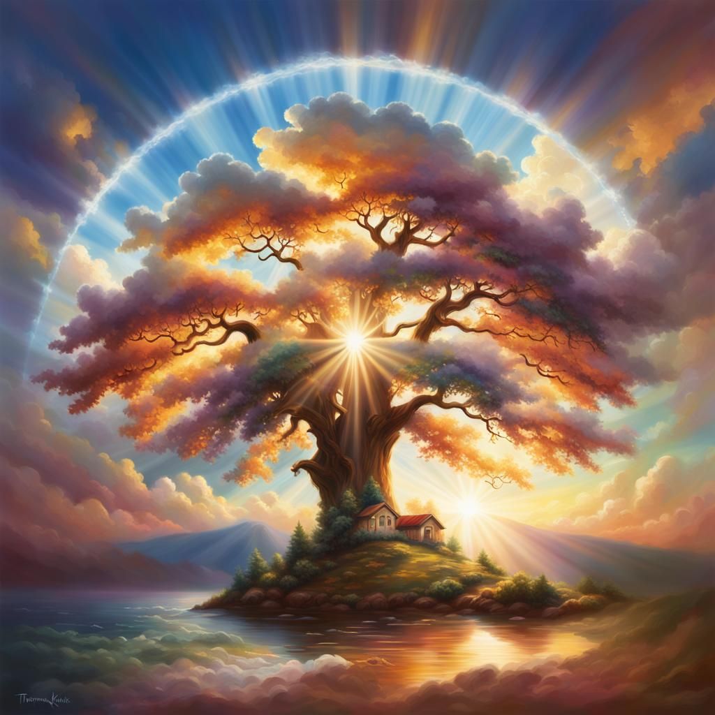 Hyperrealistic Sunshine Beams Through Clouds as Splash Art