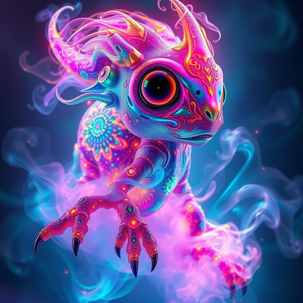 Psychedelic Iridescent Creature in Hyperrealistic Style