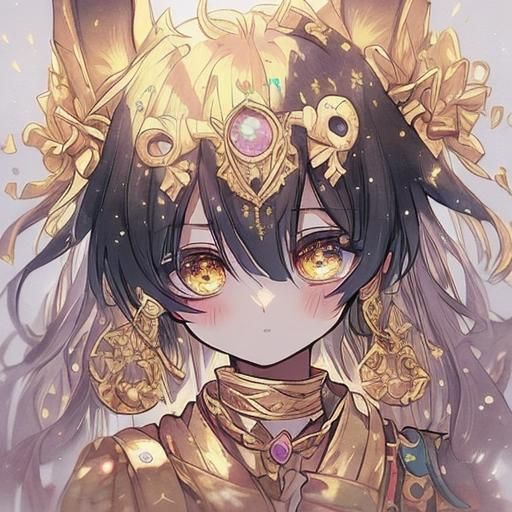 Watercolor Portrait of Anubis with Gold Jewelry