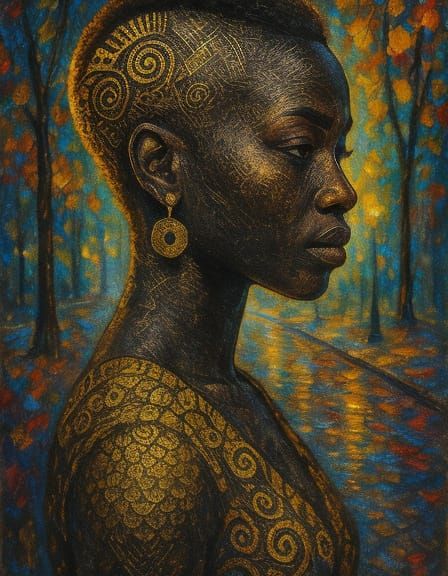 Golden Ink Portrait in Gustav Klimt Style