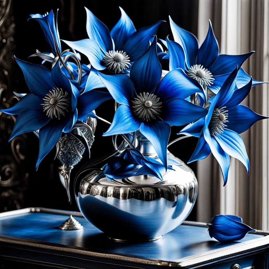 Azure Metal Moonflowers in Gothic Fantasy Style
