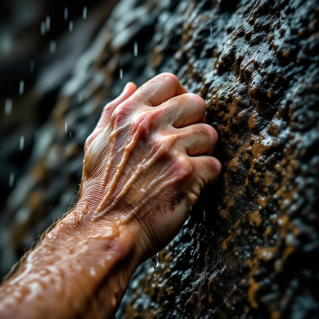 Visceral Hand Grip on Rock: Symbol of Courage