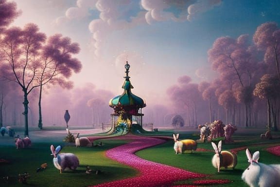 Winter Fairground with Gigantic Lollipops in Pastel Colors