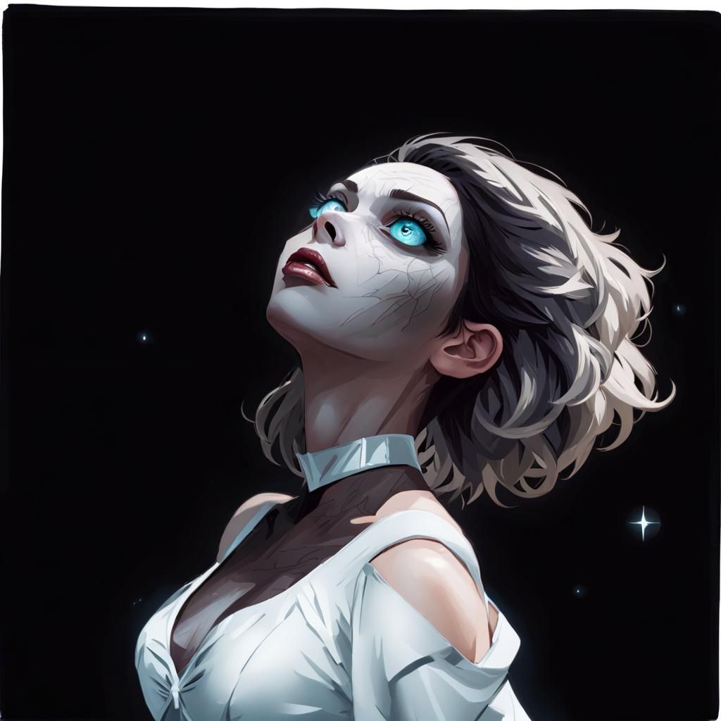 Stylish Young Woman in Space Among the Stars