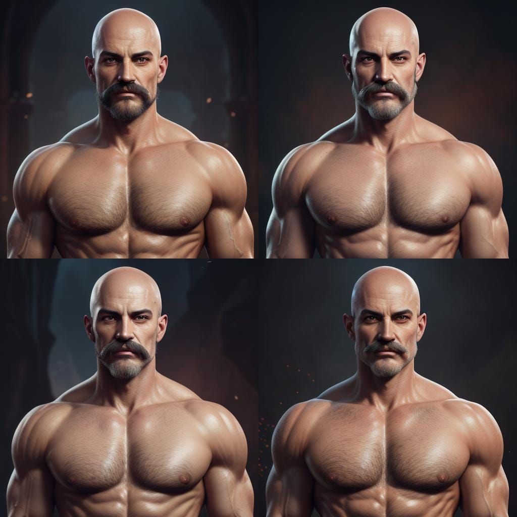 Handsome Muscular Man with Mustache, Digital Art