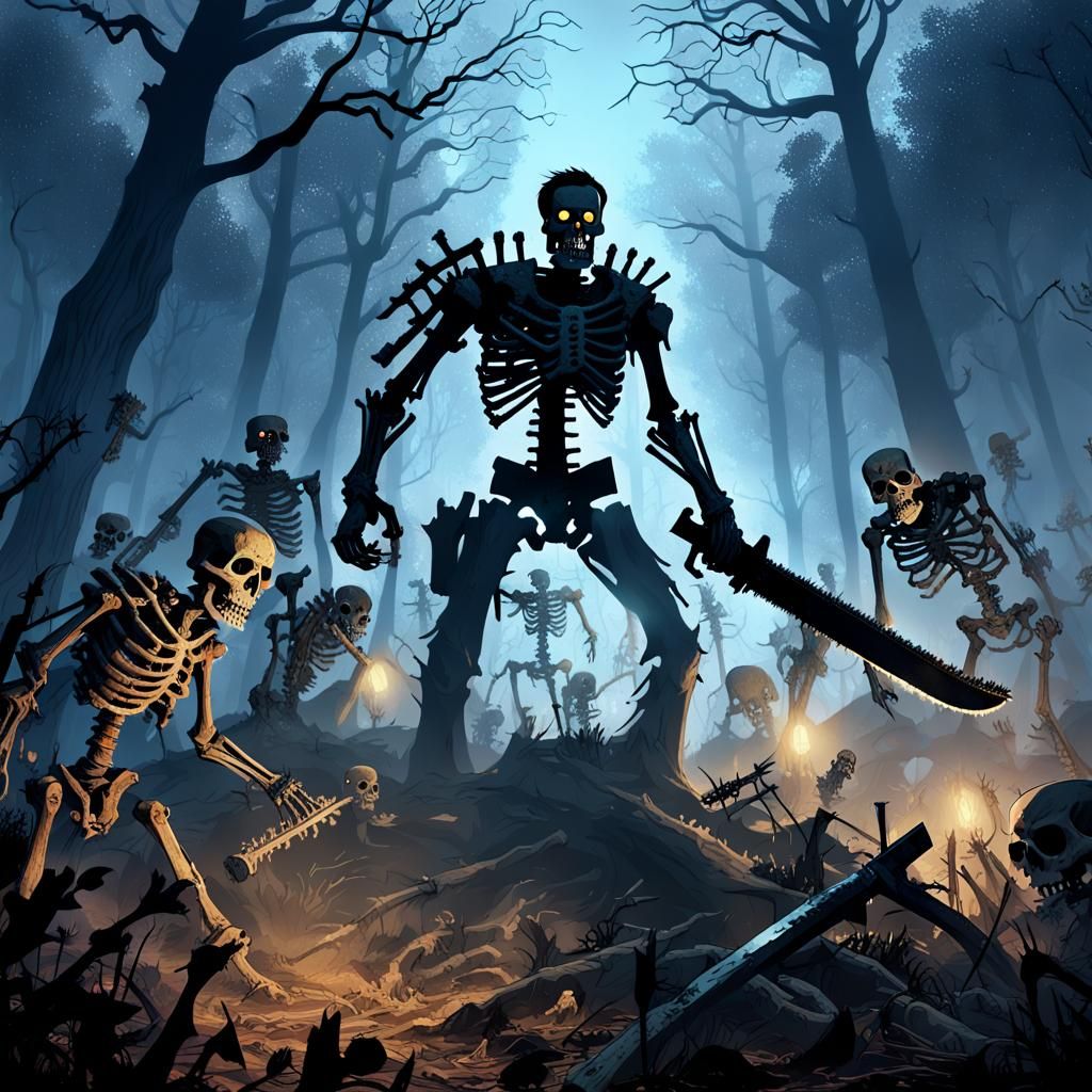 Ash Williams Battles Undead in Dark Fantasy Illustration