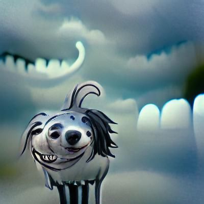 Smiling Dog in Tim Burton Art Style