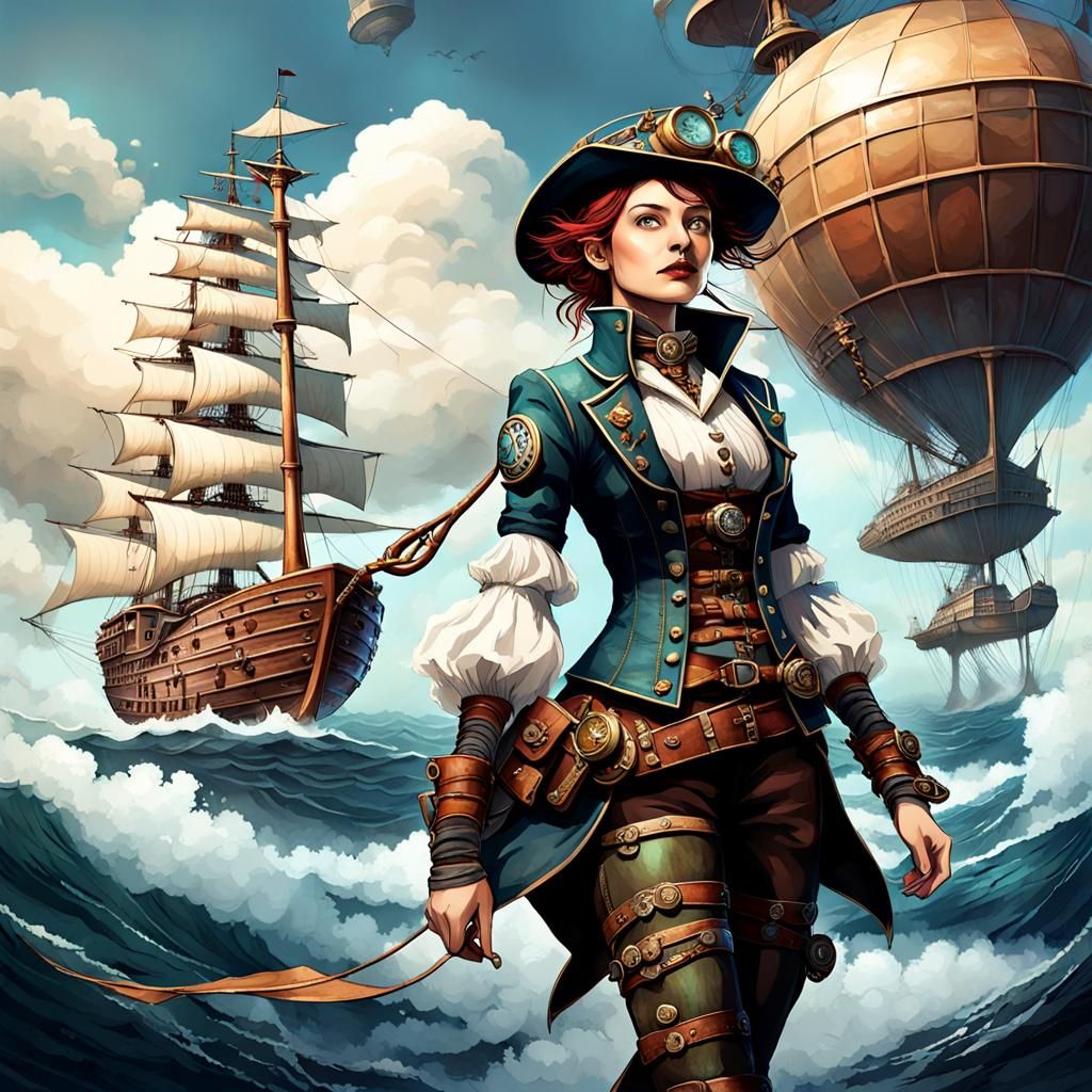 Sailpunk Woman Embarks on Skybound Adventure