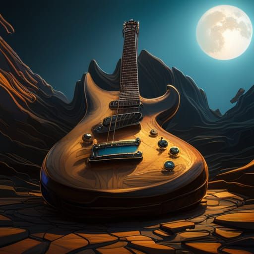 Detailed Guitar Matte Painting in Deep Color