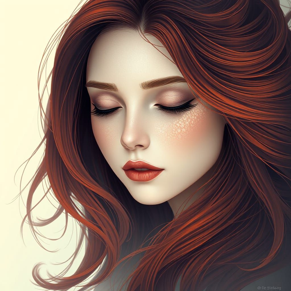 Surreal Goddess with Radiant, Chestnut-Haired Beauty