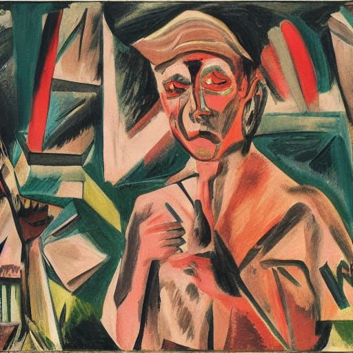 A German Soldier on the Brink of Grief, in the Style of Expr...