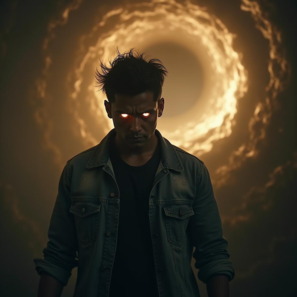 Man Confronting Demons: Cinematic Film Still