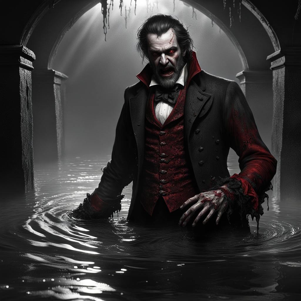 Vampire Emerges From Flooded Cellar in Gothic Art