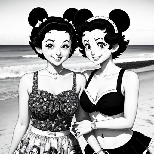 Minnie and Betty at the Beach in Anime Style