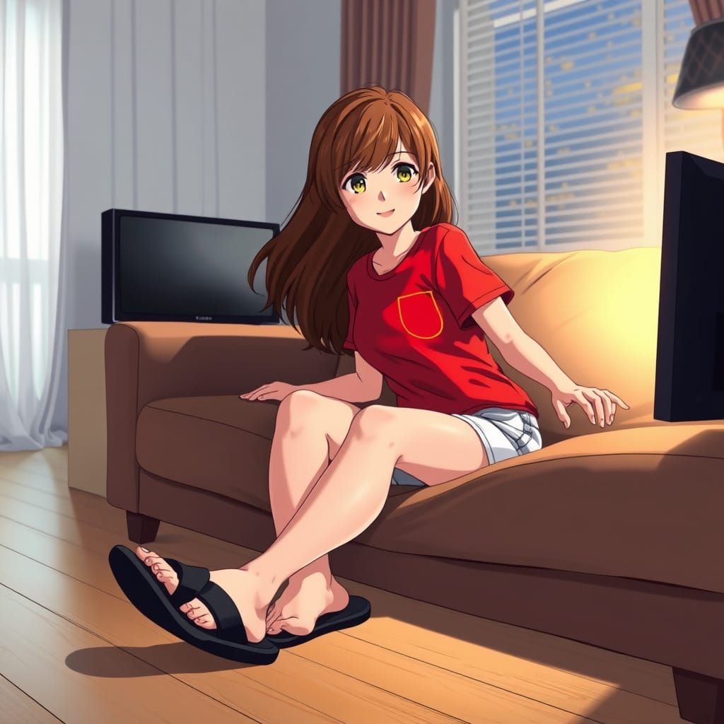 Anime Illustration of a Young Woman Lounging