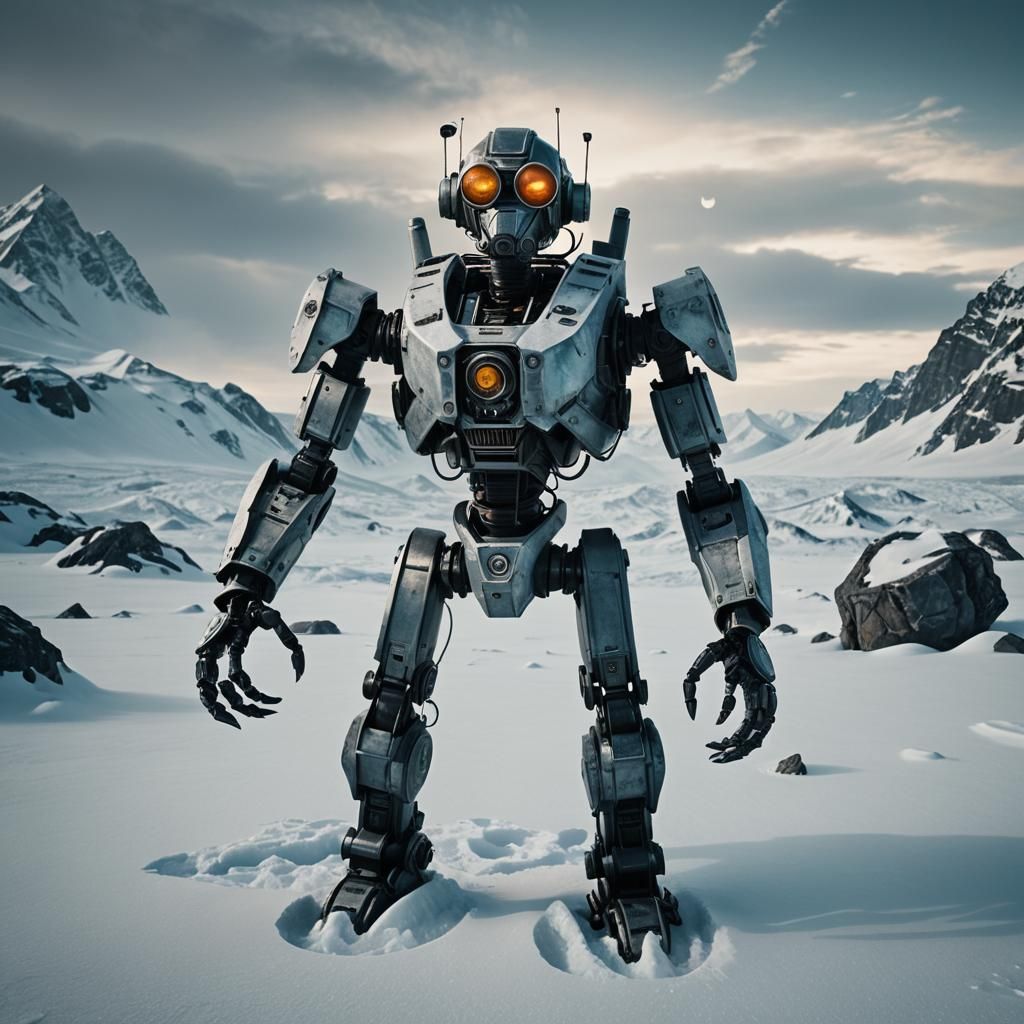 Futuristic Robot on Frozen Planet Cinematic Still