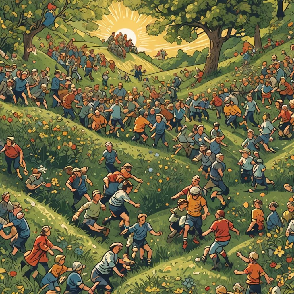 Cheese Rolling in Romantic Sunlight, Intricate Detail