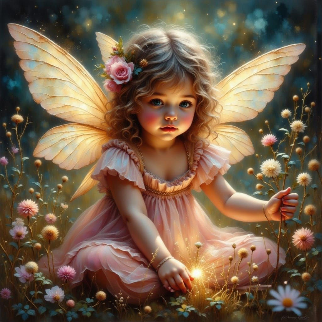 Pixie Portrait with Crystalline Wings in Grungy Impasto Styl...