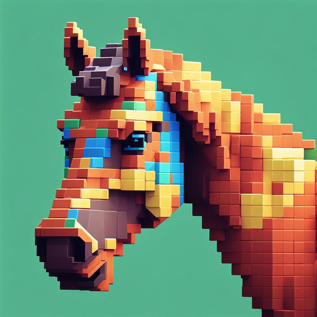 Blocky Pixel Art Horse Head in Solid Colors