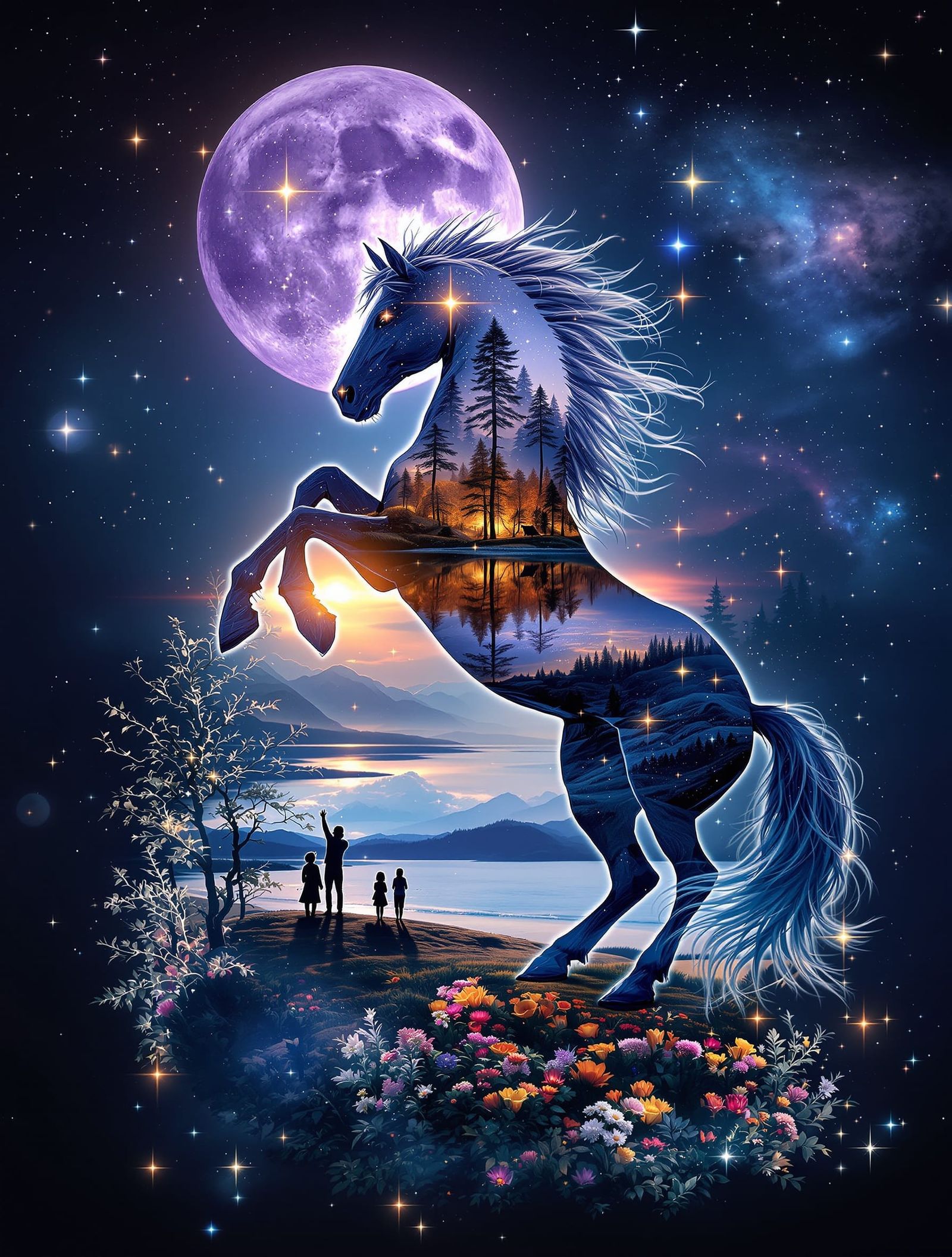 Surreal Horse Silhouette with Cosmic Landscape