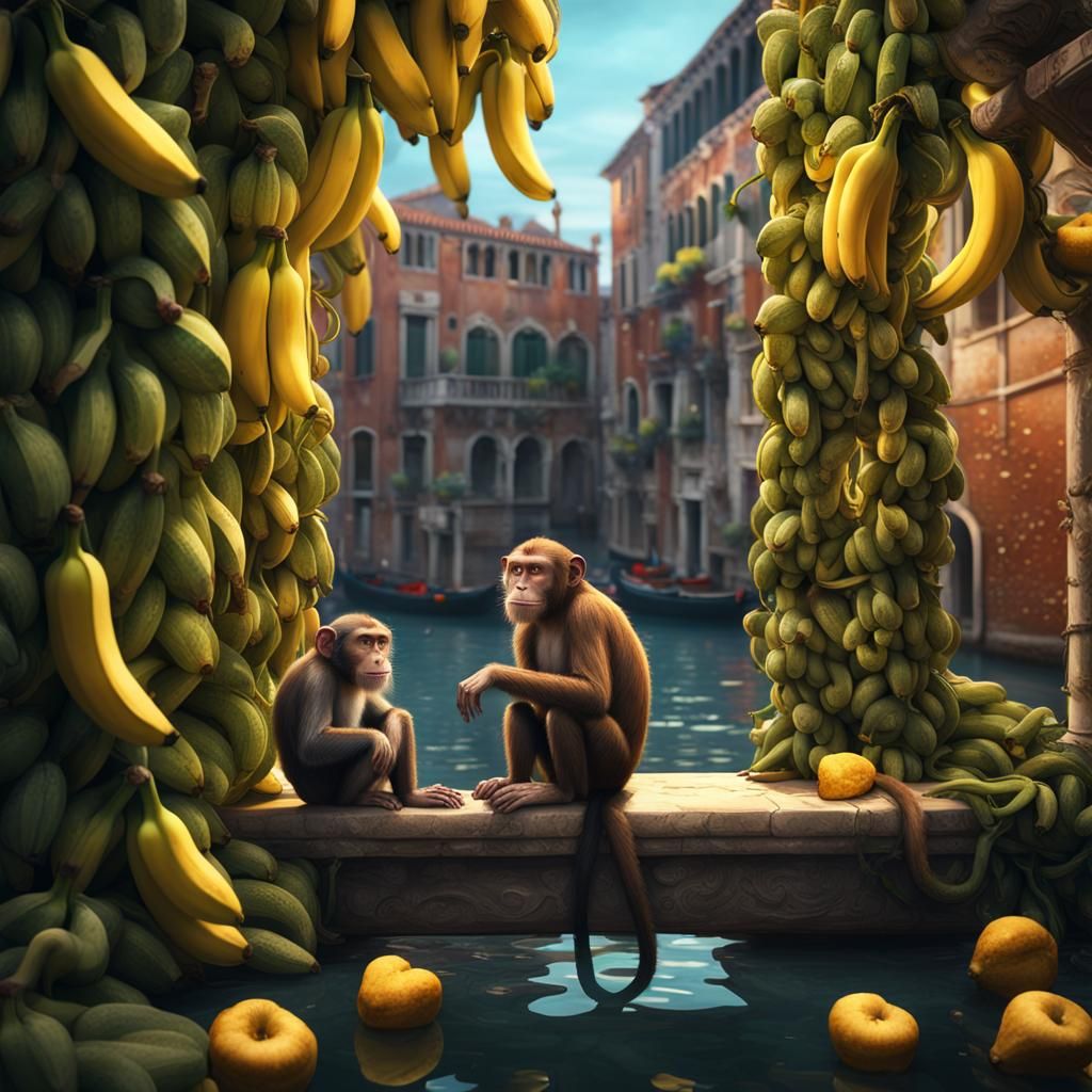 Monkeys Celebrate Valentine's Day in Venice: Digital Art
