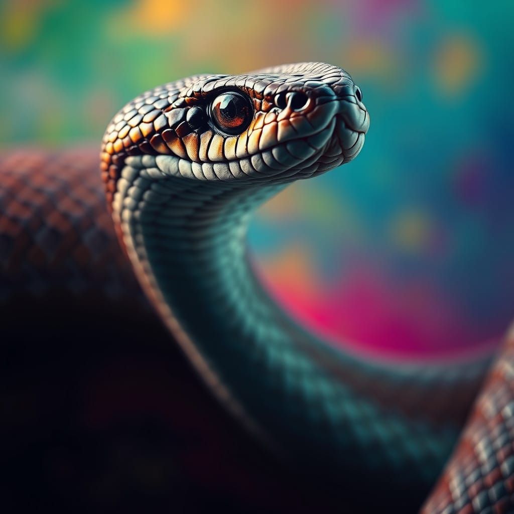 Hyperrealistic Snake Portrait in Vibrant, Cyberpunk-Inspired...