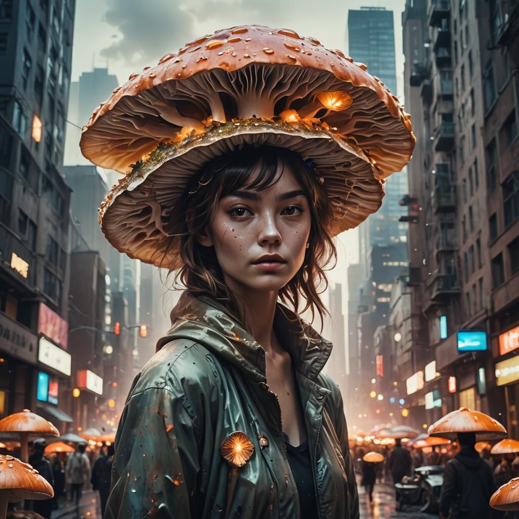 Glowing Mushroom City in Detailed Digital Art