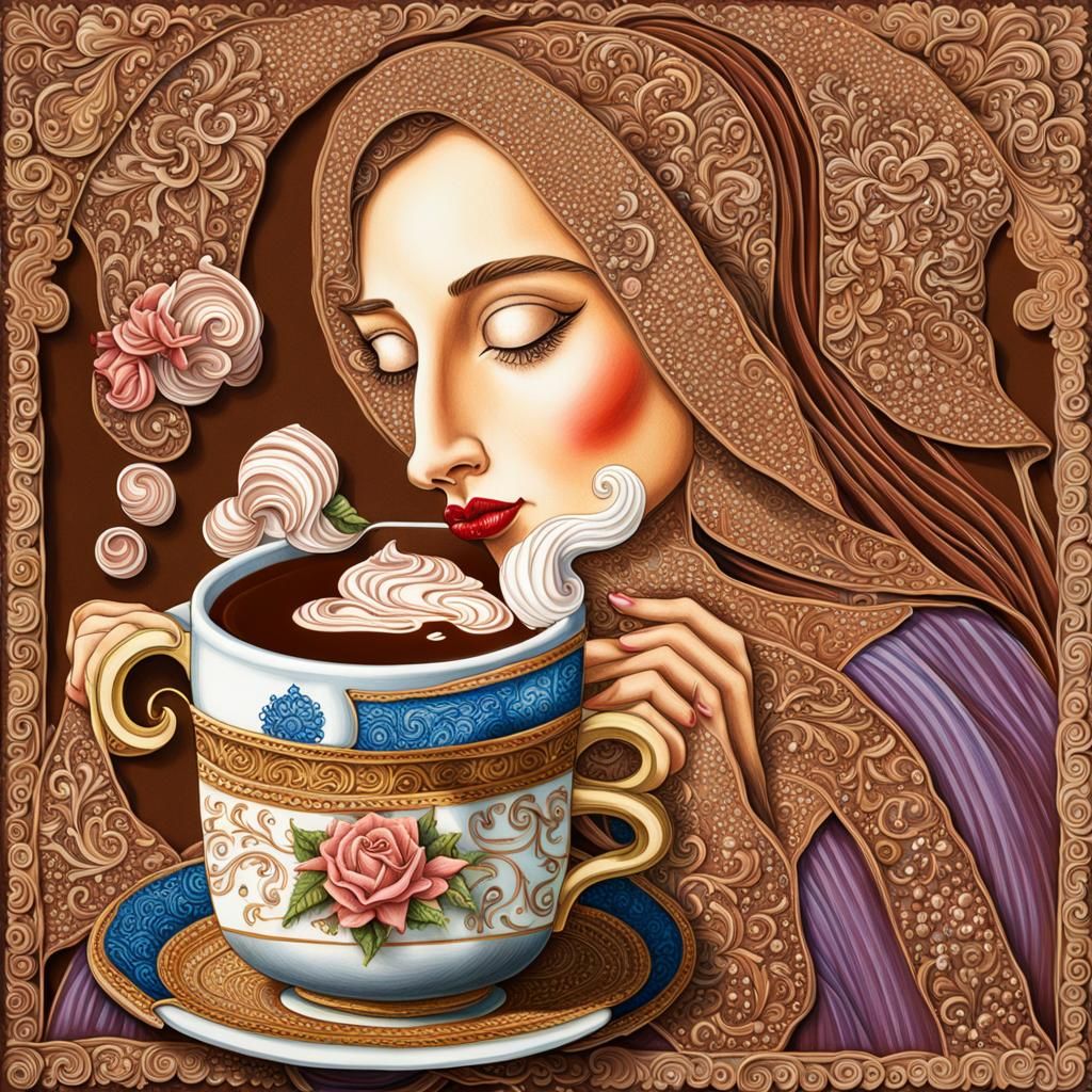 Noble Lady with Rose, Pointillism Impasto Painting