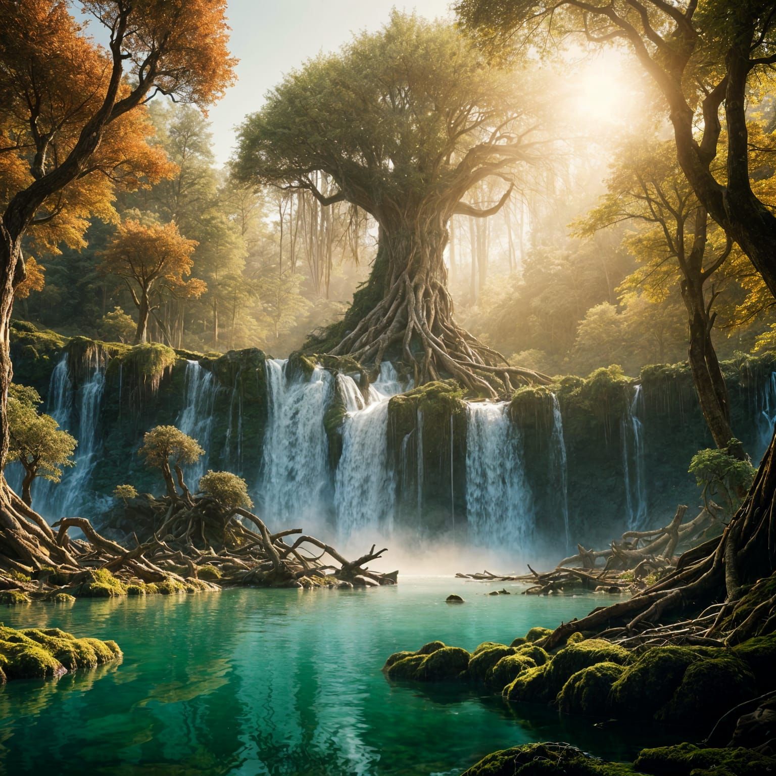 Waterfall Cascading into Crystal Lake