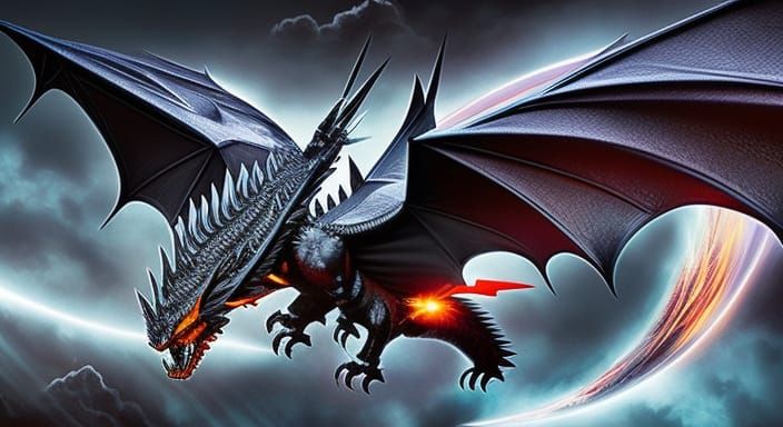Epic Black Dragon in Cosmic Flight