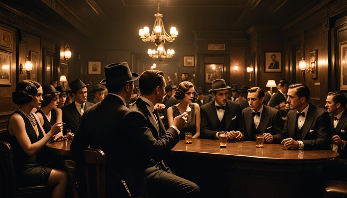 1920s Speakeasy Scene with Glamour and Intrigue