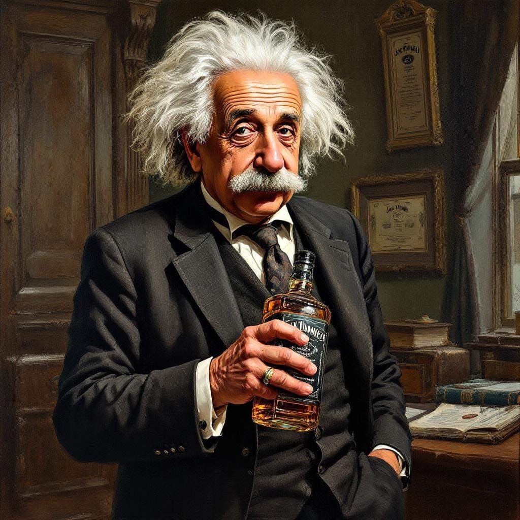 Einstein Portrait with Jack Daniels as Oil Painting