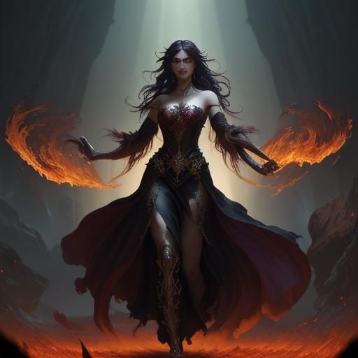 Demoness Dancing in Hellfire: Dark Fantasy Art