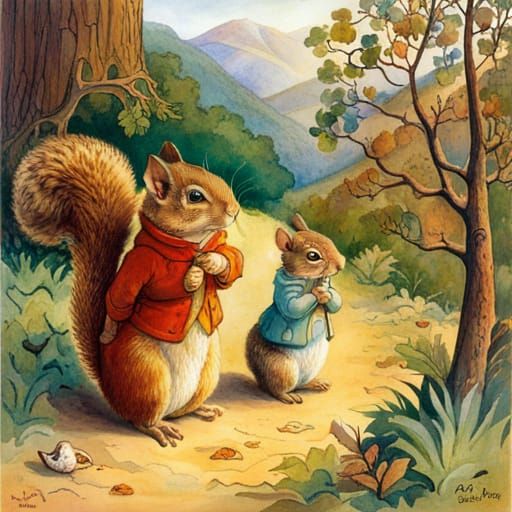 Squirrel Family Hike: Storybook Illustration