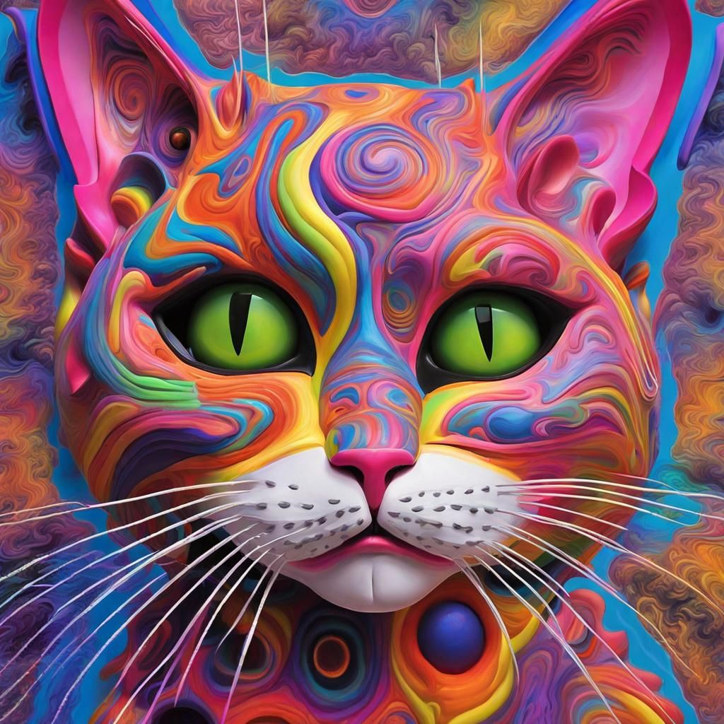 Psychedelic Fractal Cat Sculptures