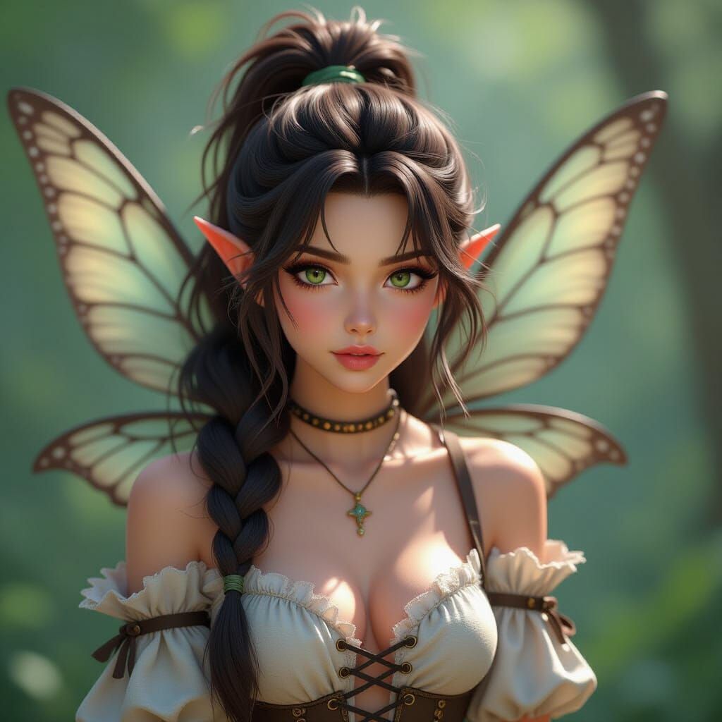 Medieval Anime Fairy in Tattered Clothes, Oil Painting Style