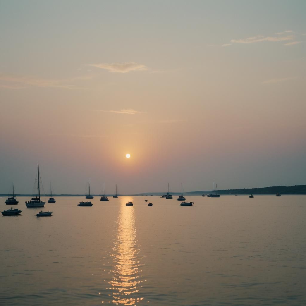 Warm Summer Evening Seascape with Distant Boats