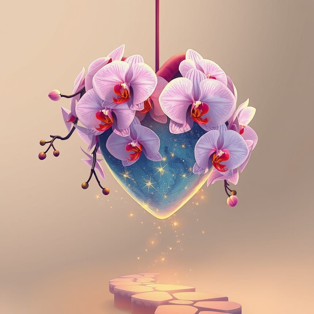 Ethereal Orchid Oasis in Vibrant Anime Style