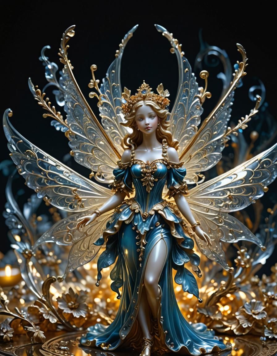 Baroque Glass Fairy Sculpture with Gilded Details