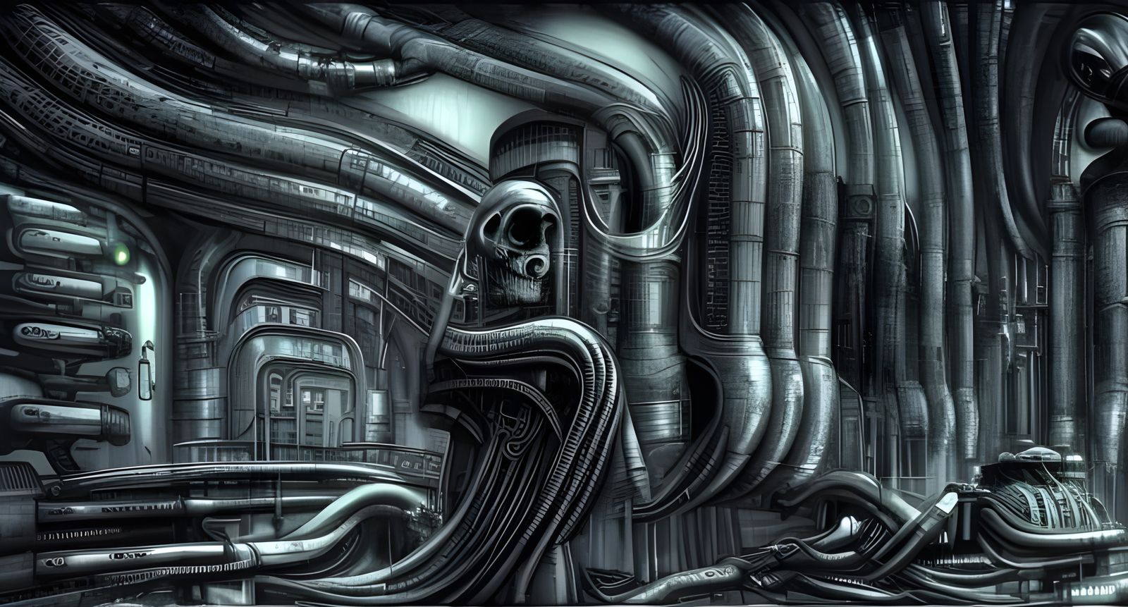 Cyberpunk Biomechanical Landscape in Giger Style